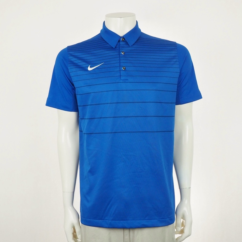 Nike Polo Shirt Mens Medium Blue Striped Dri-Fit Casual Golf Performance Blend